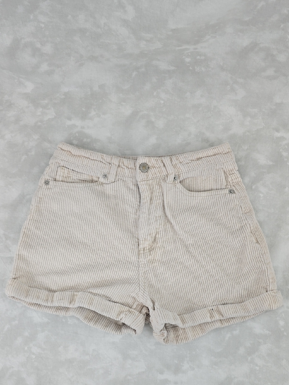 Forever 21 Cream Striped Corduroy Jean Shorts